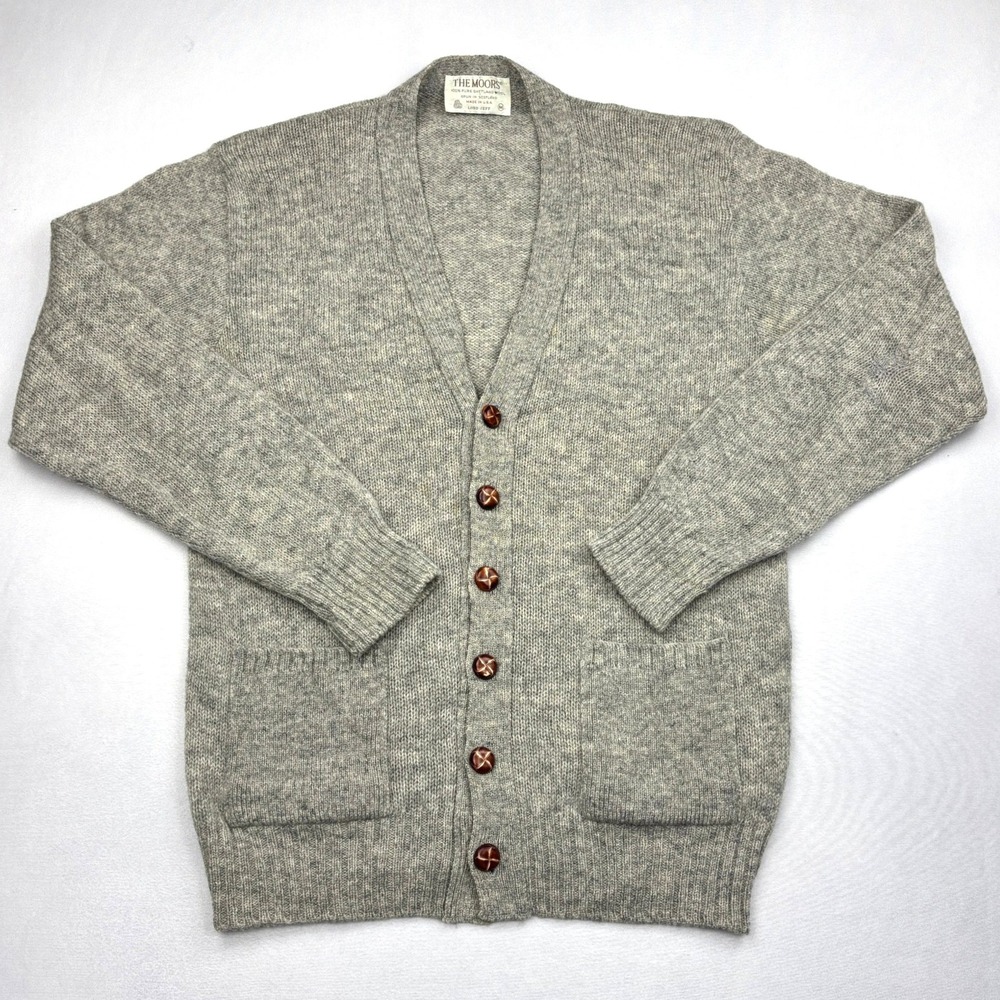 Vintage Lord Jeff The Moors Shetland Wool Cardigan Sweater Mens Medium Gray USA